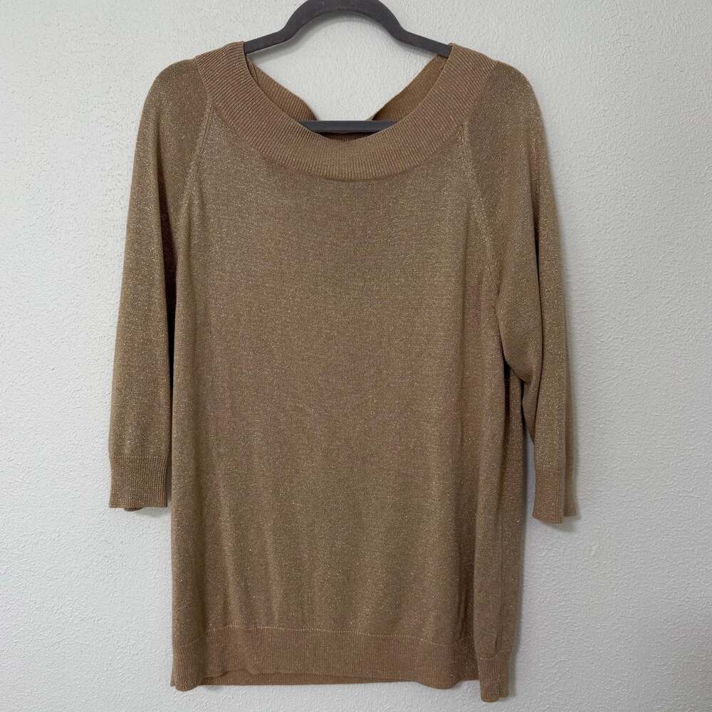 Lane Bryant Women's Gold Metallic Knit Boat Neck Top Size 18/20